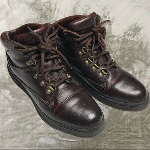 Vintage 90's Timberland Dark Brown Leather Mid Hiking Lace Up Boots Size 8